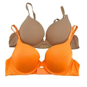 Victoria's Secret bundle/ lot 2 padded perfect coverage beige & orange bra 34B